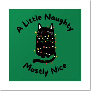 A little naughty mostly nice black cat tangled in Christmas lights Posters and Art